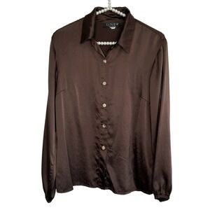 Citron Santa Monica Silky L/S Button Blouse Womens Small Quiet Luxury Designer‎